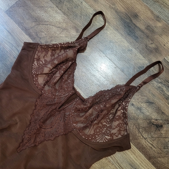 Popilush Dark Brown Corset V Neck Lace Shapewear Tummy Control Bodysuit Size XL - Picture 8 of 12